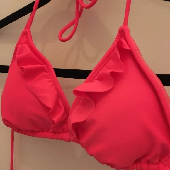 Barbiecore OP pink bikini top halter coral ruffles Surf - Picture 8 of 8